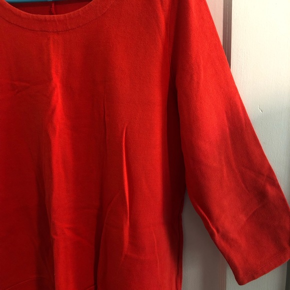 Red-Orange 3/4-Length Sleeve Sweater Dress with Zipper Details - Picture 2 of 7